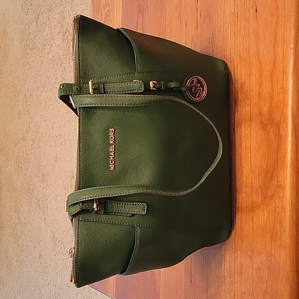 Michael Kors Dark Green Safiano Leather Tote Bag